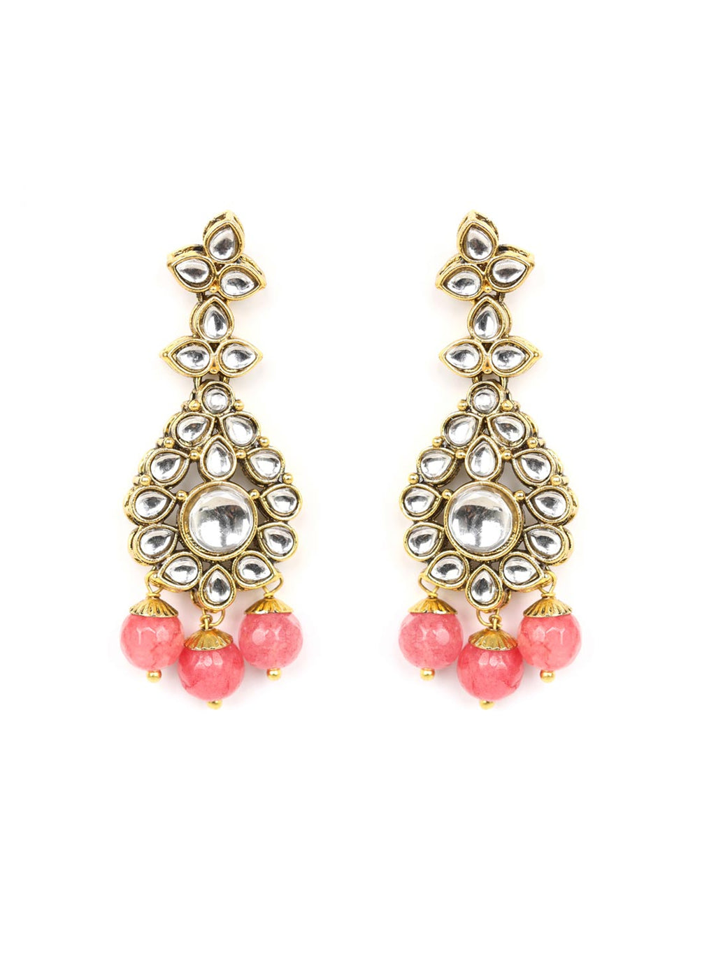 Priyaasi Women Pink Beads Pearls Kundan Gold-Polished Jewellery Set with Maang Tikka - Swadesiicart
