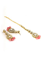 Priyaasi Women Pink Beads Pearls Kundan Gold-Polished Jewellery Set with Maang Tikka - Swadesiicart