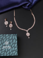 Priyaasi Women Dreamy Dahlia - American Diamond Rose Gold-Polished Jewellery Set - Swadesiicart
