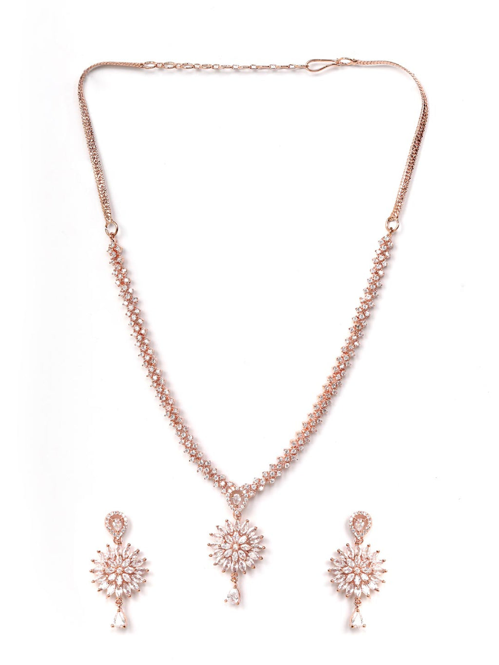 Priyaasi Women Dreamy Dahlia - American Diamond Rose Gold-Polished Jewellery Set - Swadesiicart