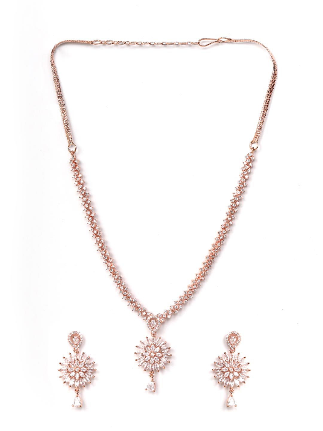Priyaasi Women Dreamy Dahlia - American Diamond Rose Gold-Polished Jewellery Set - Swadesiicart