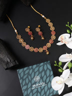 Priyaasi Women Ruby Kundan Pearls Gold-Polished Jewellery Set - Swadesiicart
