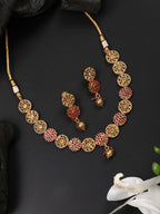 Priyaasi Women Ruby Kundan Pearls Gold-Polished Jewellery Set - Noz2Toz