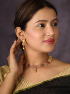 Priyaasi Women Ruby Kundan Pearls Gold-Polished Jewellery Set - Swadesiicart