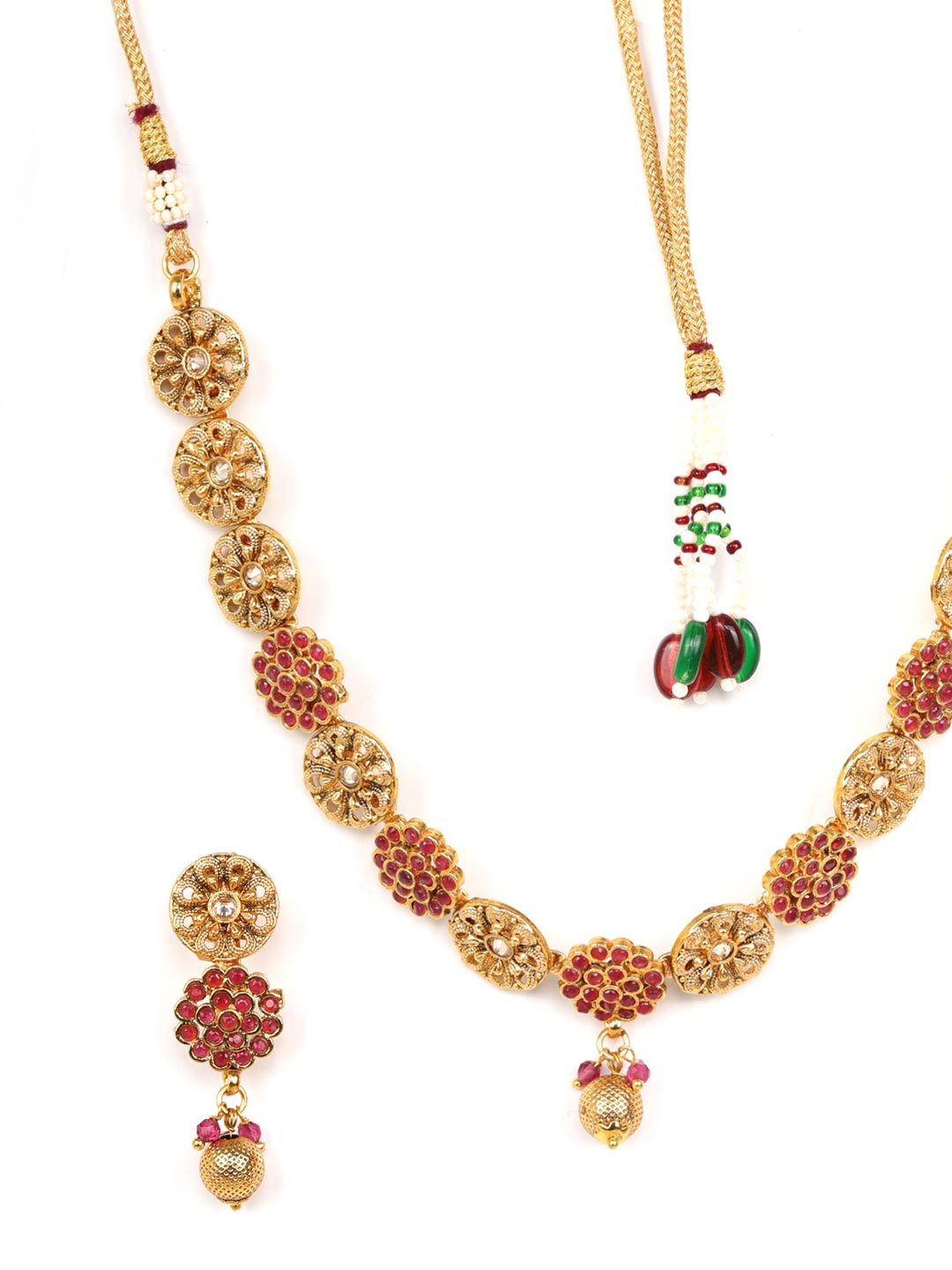 Priyaasi Women Ruby Kundan Pearls Gold-Polished Jewellery Set - Swadesiicart