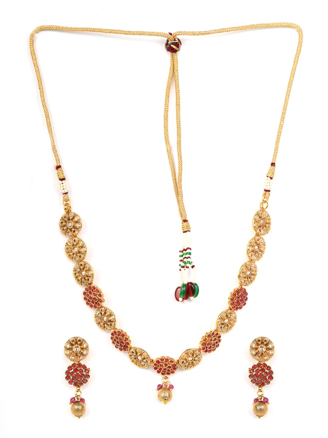 Priyaasi Women Ruby Kundan Pearls Gold-Polished Jewellery Set - Swadesiicart