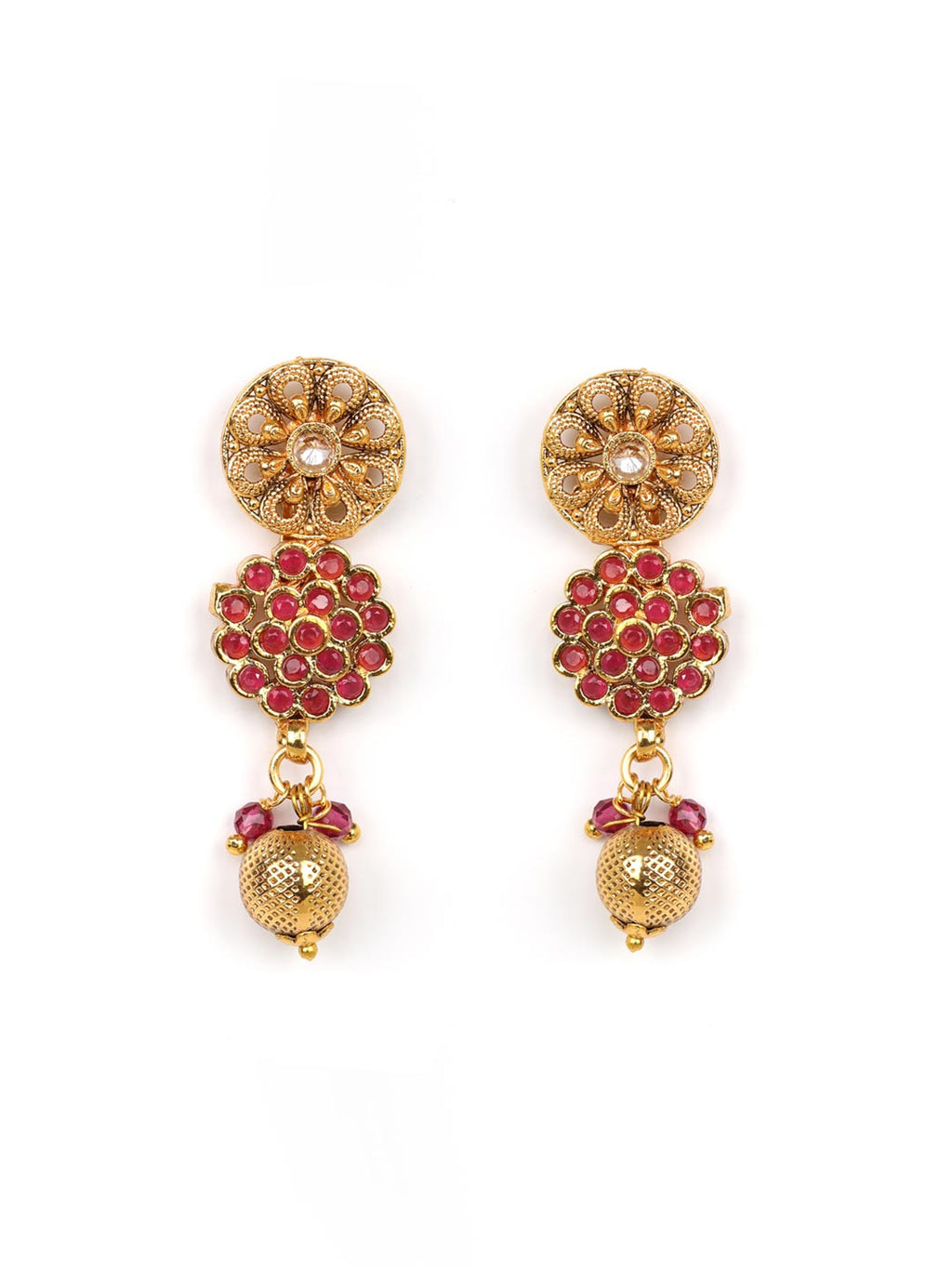Priyaasi Women Ruby Kundan Pearls Gold-Polished Jewellery Set - Swadesiicart