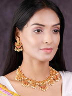 Priyaasi Women Ruby Emerald Beads Gold-Polished Jewellery Set - Swadesiicart