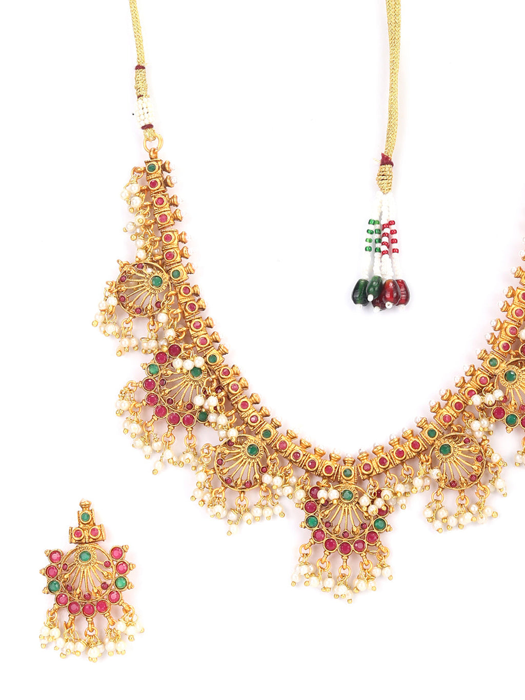 Priyaasi Women Ruby Emerald Beads Gold-Polished Jewellery Set - Swadesiicart