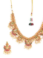 Priyaasi Women Ruby Emerald Beads Gold-Polished Jewellery Set - Swadesiicart