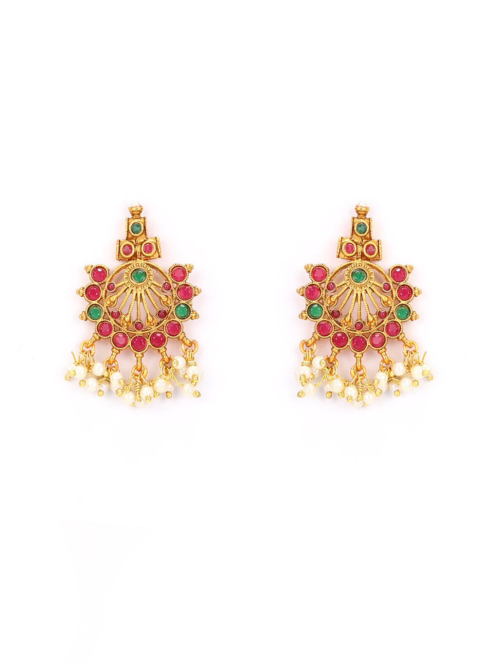 Priyaasi Women Ruby Emerald Beads Gold-Polished Jewellery Set - Swadesiicart