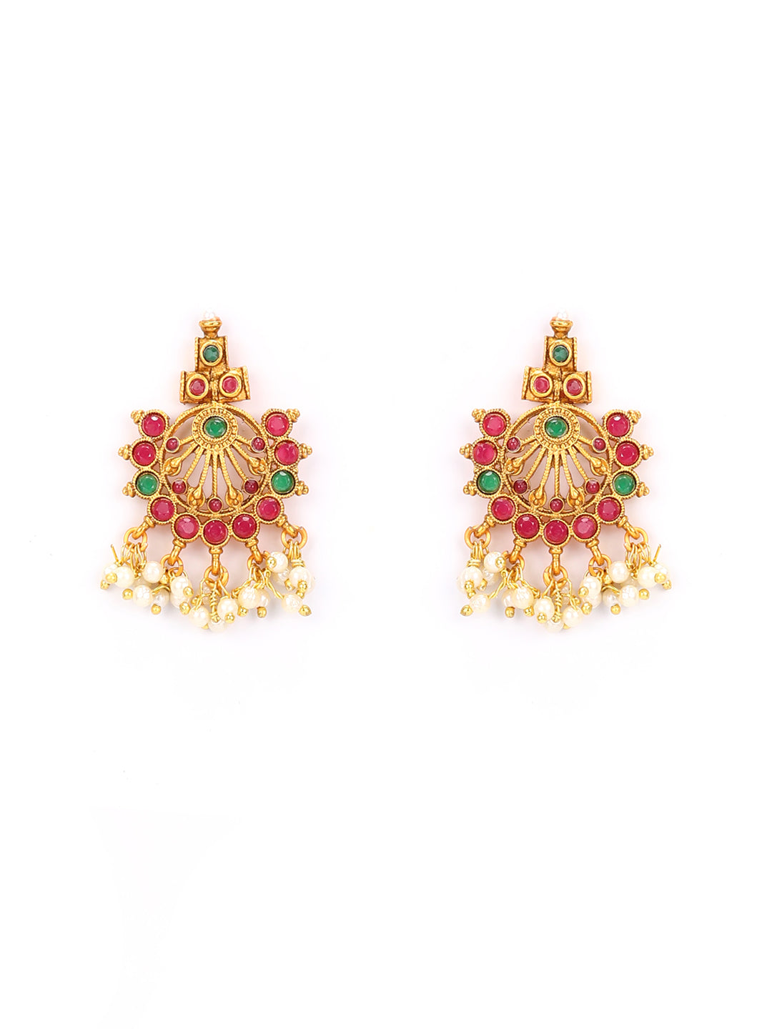 Priyaasi Women Ruby Emerald Beads Gold-Polished Jewellery Set - Swadesiicart