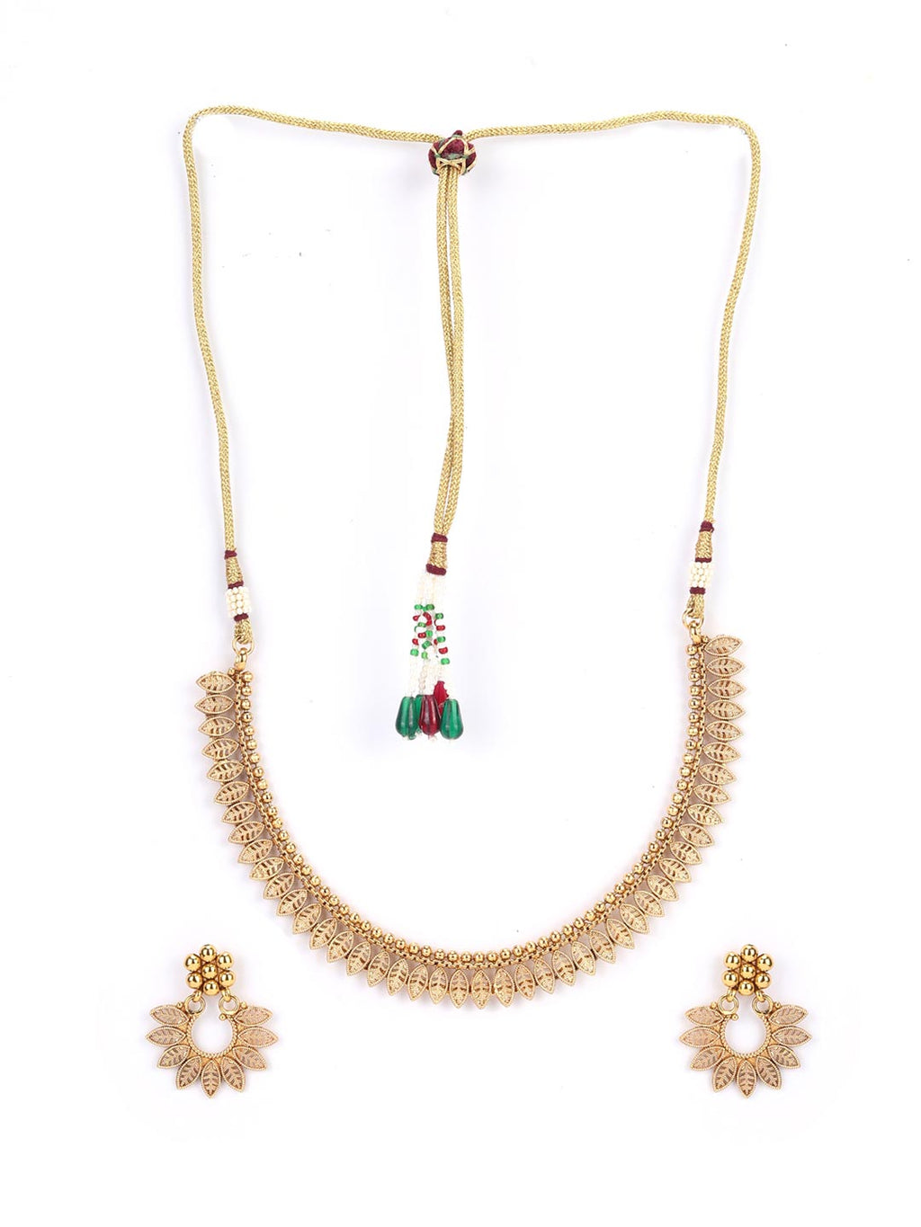 Priyaasi Women Gold-Polished Leaf Patterned Jewellery Set - Swadesiicart