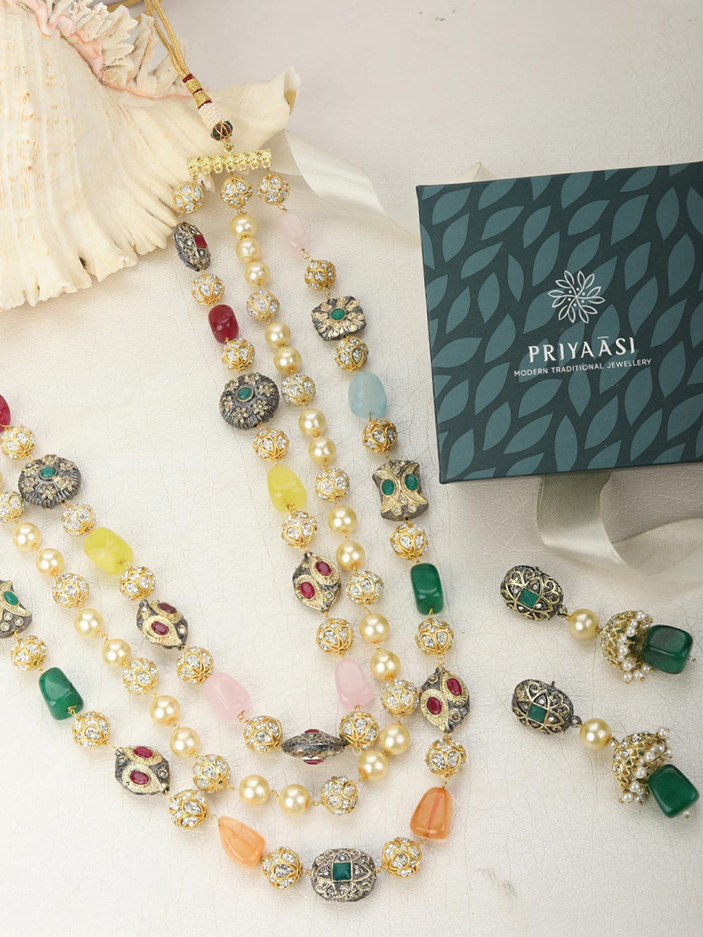 Priyaasi Women Multi-Color Beads Pearls Stones Gold-Polished Jewellery Set - Swadesiicart