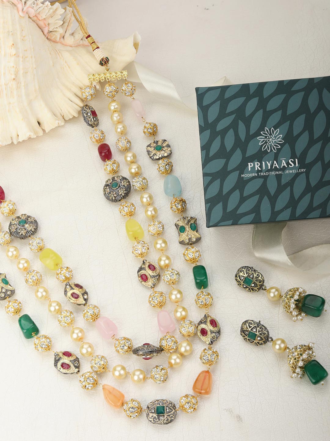 Priyaasi Women Multi-Color Beads Pearls Stones Gold-Polished Jewellery Set - Swadesiicart
