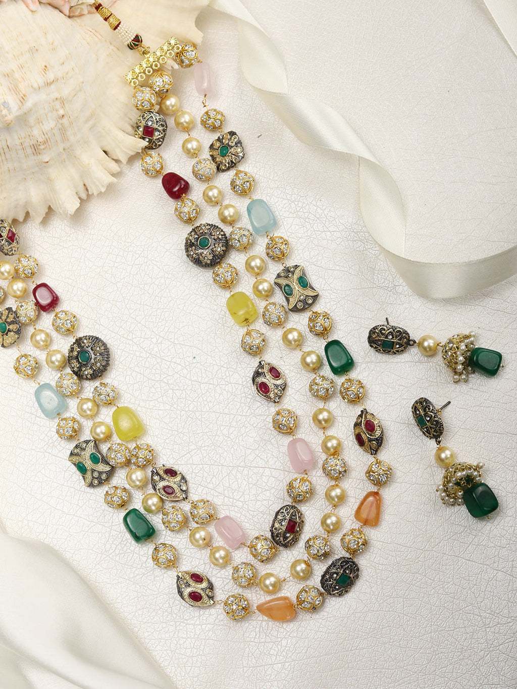 Priyaasi Women Multi-Color Beads Pearls Stones Gold-Polished Jewellery Set - Noz2Toz
