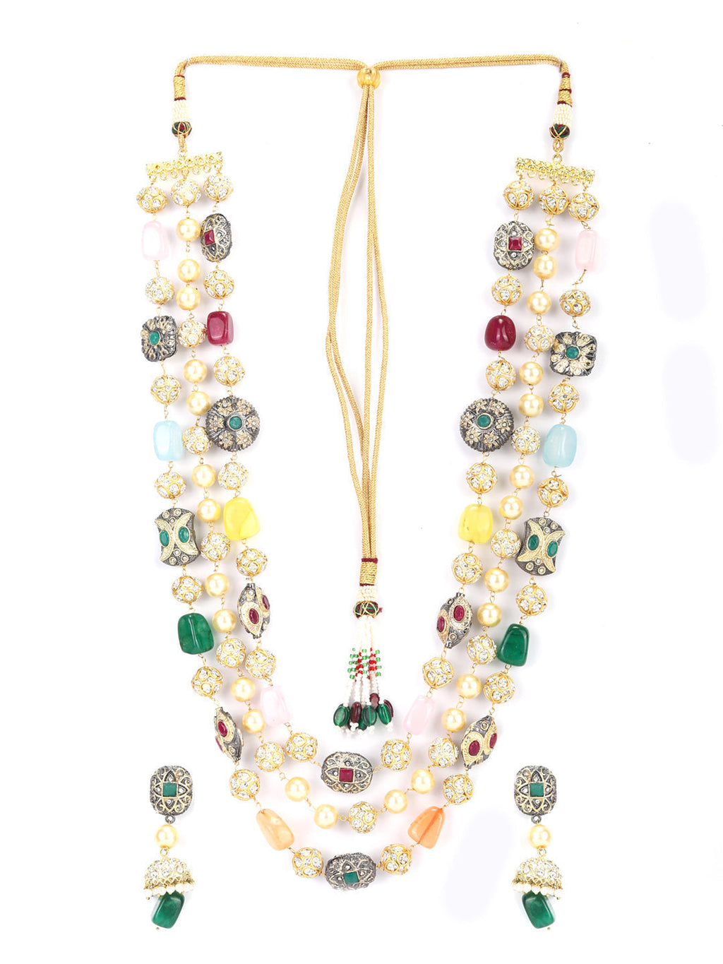 Priyaasi Women Multi-Color Beads Pearls Stones Gold-Polished Jewellery Set - Swadesiicart