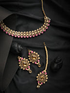 Priyaasi Women Pink Kundan Pearls Gold-Polished Jewellery Set with MaangTikka - Swadesiicart