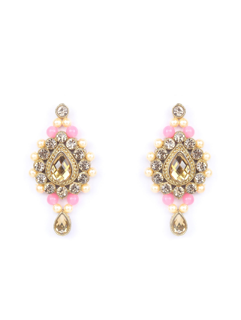 Priyaasi Women Pink Kundan Pearls Gold-Polished Jewellery Set with MaangTikka - Swadesiicart