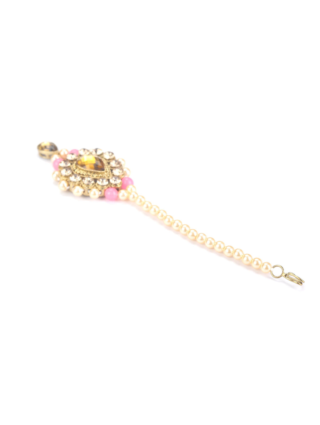 Priyaasi Women Pink Kundan Pearls Gold-Polished Jewellery Set with MaangTikka - Swadesiicart