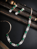 Priyaasi Women Green American Diamond Rose Gold-Polished Jewellery Set - Noz2Toz