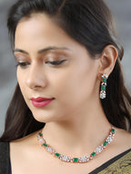 Priyaasi Women Green American Diamond Rose Gold-Polished Jewellery Set - Swadesiicart