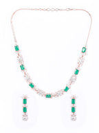 Priyaasi Women Green American Diamond Rose Gold-Polished Jewellery Set - Swadesiicart