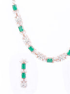 Priyaasi Women Green American Diamond Rose Gold-Polished Jewellery Set - Swadesiicart