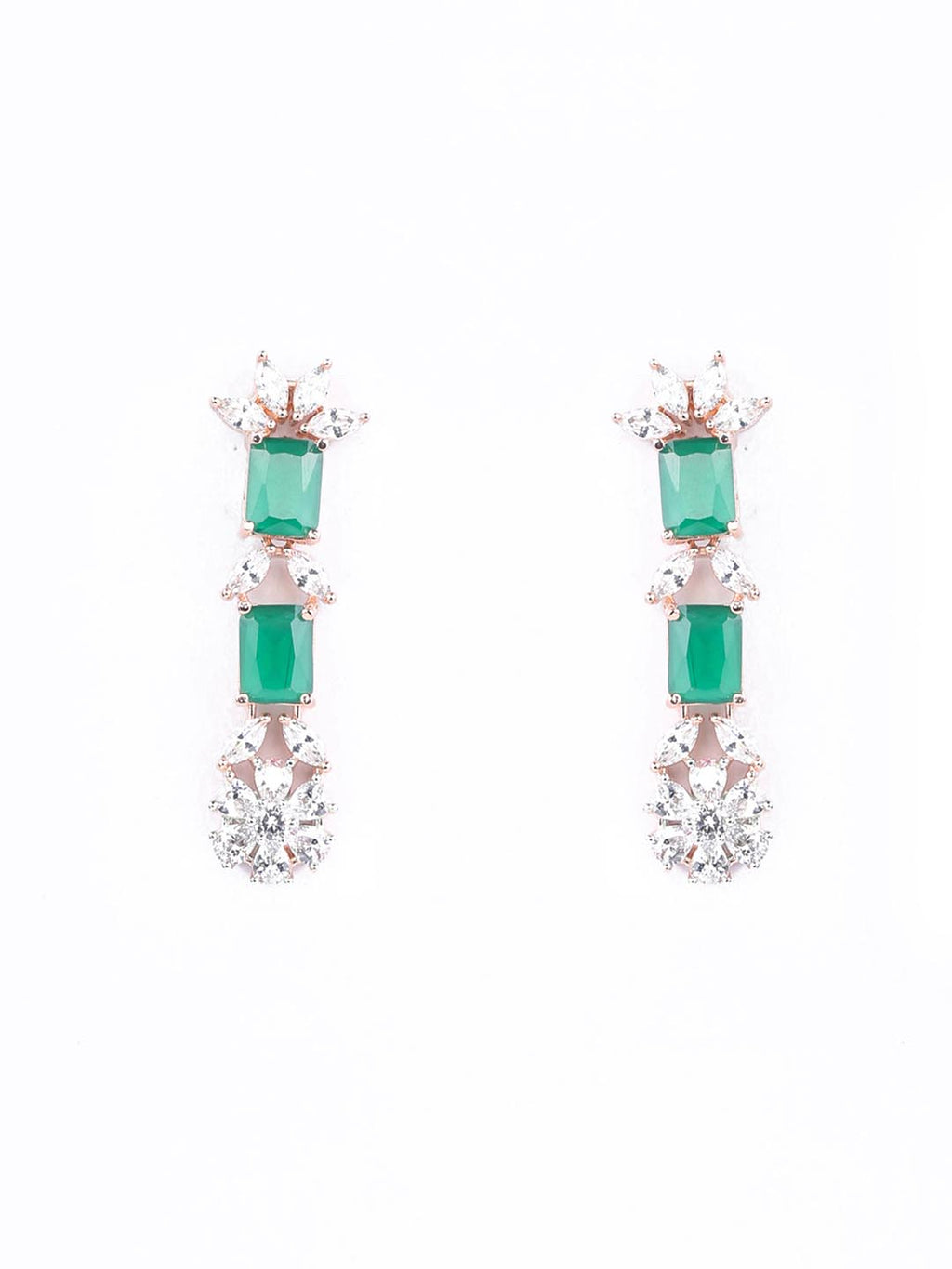 Priyaasi Women Green American Diamond Rose Gold-Polished Jewellery Set - Swadesiicart