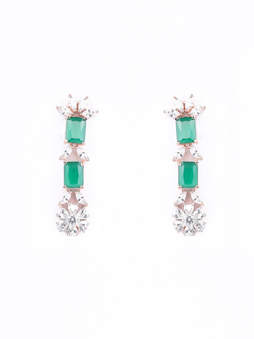 Priyaasi Women Green American Diamond Rose Gold-Polished Jewellery Set - Swadesiicart