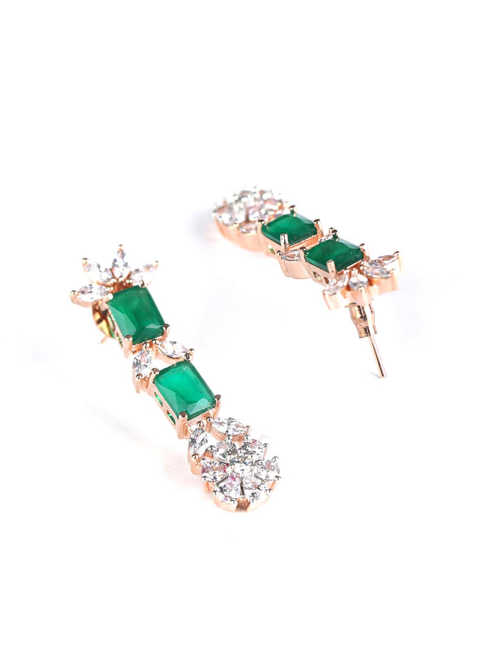 Priyaasi Women Green American Diamond Rose Gold-Polished Jewellery Set - Swadesiicart