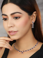 Priyaasi Women Blue American Diamond Rose Gold-Polished Jewellery Set - Swadesiicart