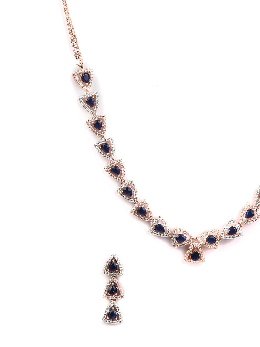 Priyaasi Women Blue American Diamond Rose Gold-Polished Jewellery Set - Swadesiicart