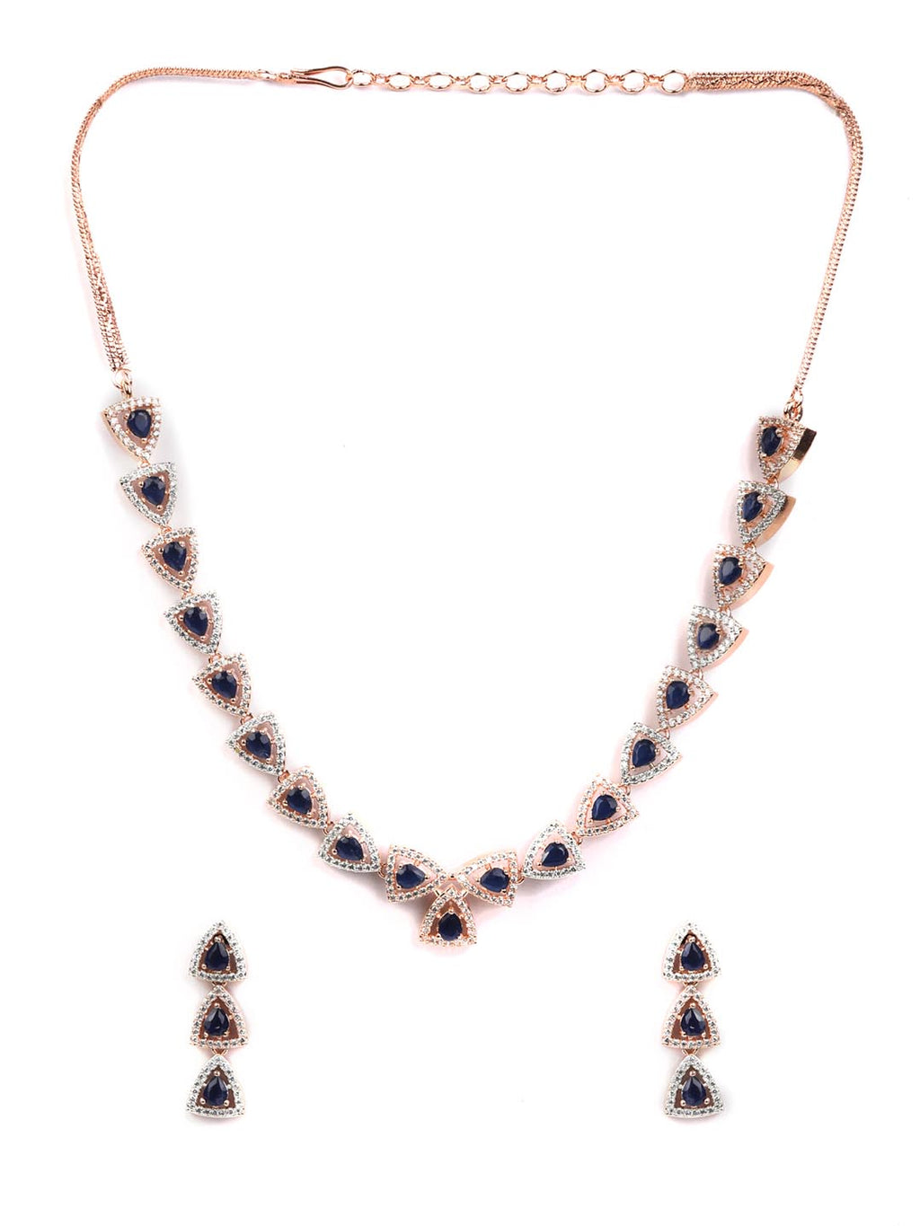 Priyaasi Women Blue American Diamond Rose Gold-Polished Jewellery Set - Swadesiicart