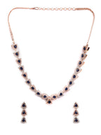 Priyaasi Women Blue American Diamond Rose Gold-Polished Jewellery Set - Swadesiicart