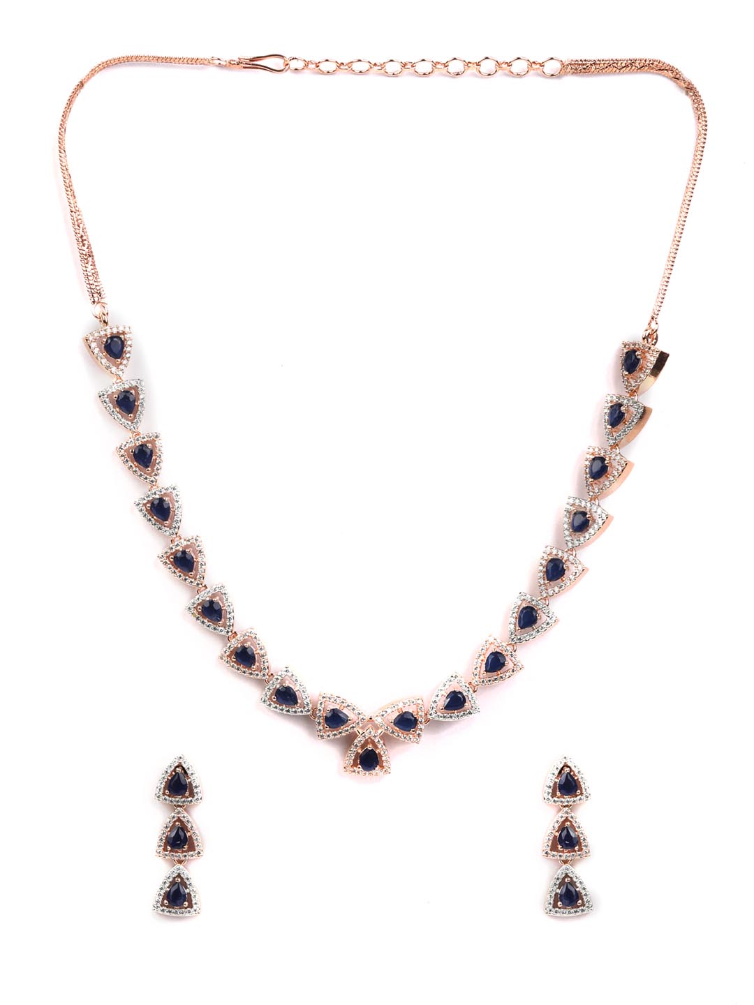 Priyaasi Women Blue American Diamond Rose Gold-Polished Jewellery Set - Swadesiicart
