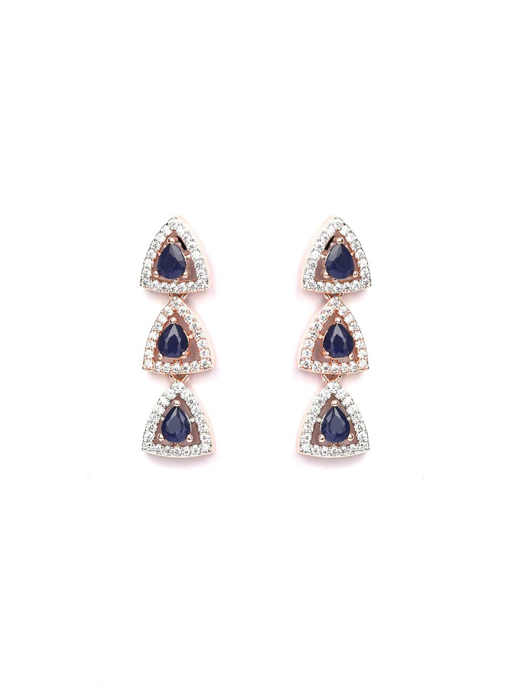 Priyaasi Women Blue American Diamond Rose Gold-Polished Jewellery Set - Swadesiicart