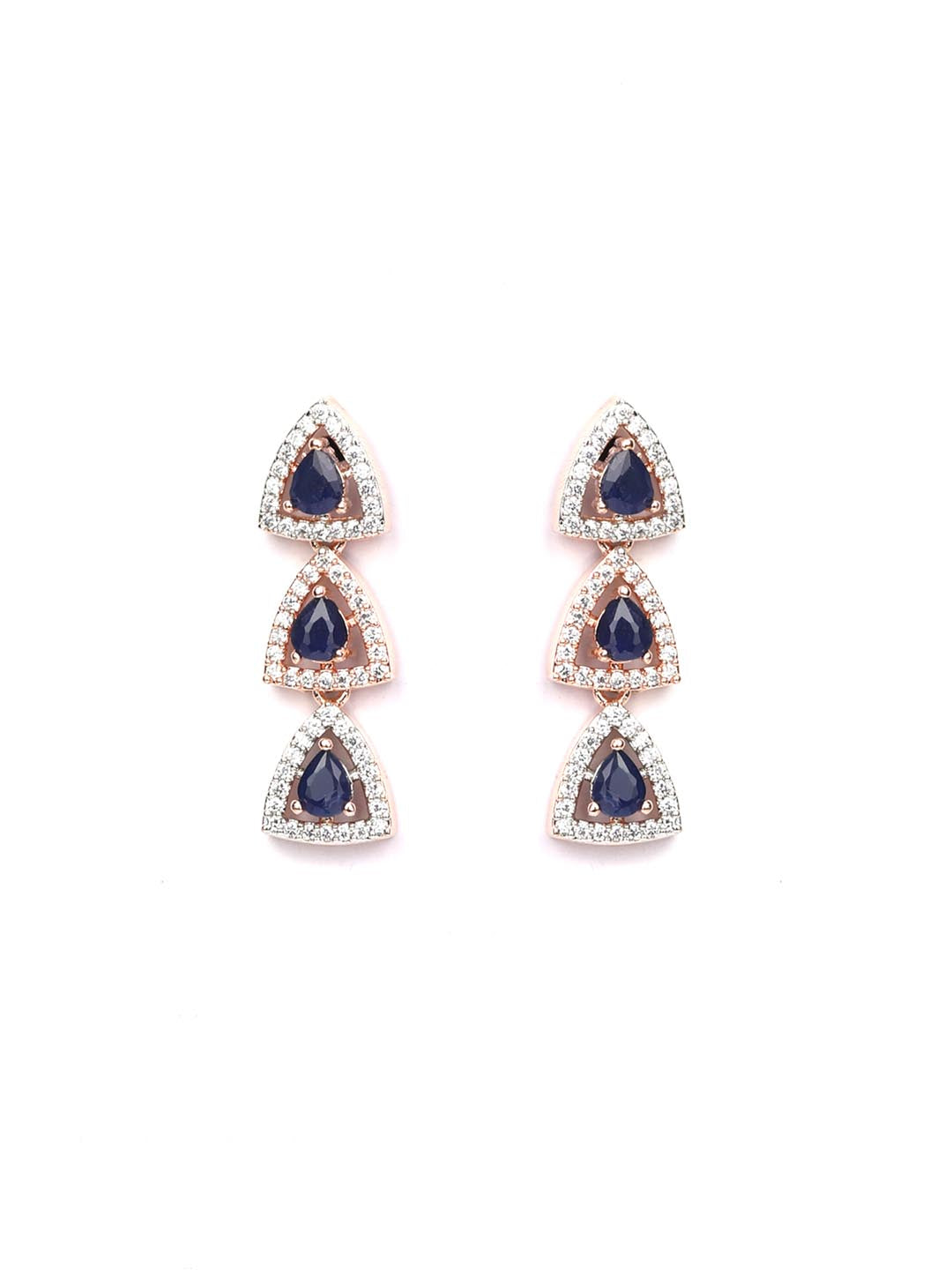 Priyaasi Women Blue American Diamond Rose Gold-Polished Jewellery Set - Swadesiicart