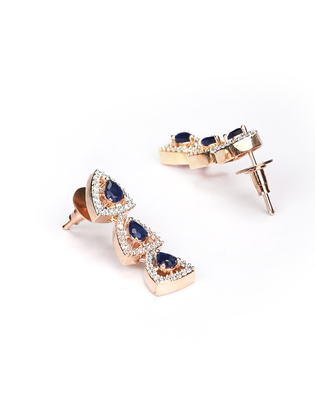 Priyaasi Women Blue American Diamond Rose Gold-Polished Jewellery Set - Swadesiicart