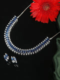 Priyaasi Women Blue American Diamond Silver Plated Jewellery Set - Noz2Toz