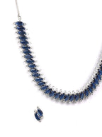 Priyaasi Women Blue American Diamond Silver Plated Jewellery Set - Swadesiicart