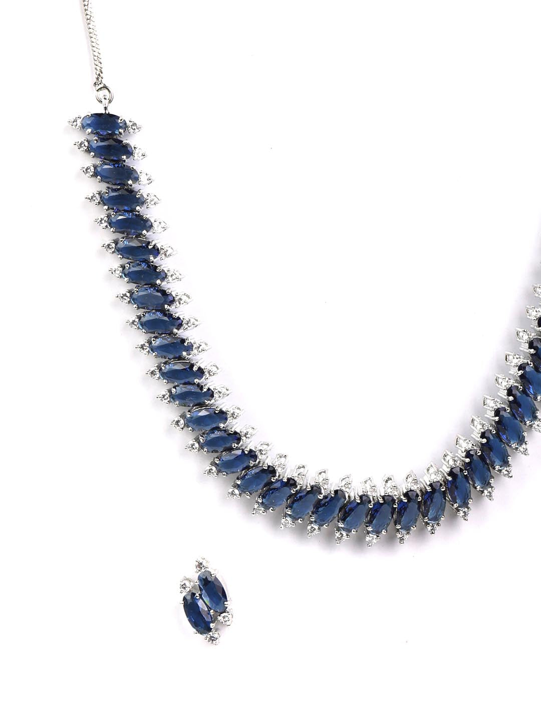 Priyaasi Women Blue American Diamond Silver Plated Jewellery Set - Swadesiicart