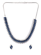Priyaasi Women Blue American Diamond Silver Plated Jewellery Set - Swadesiicart