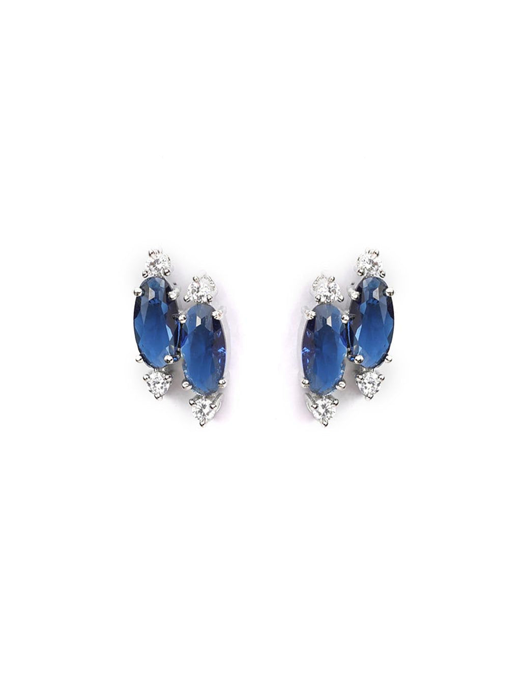 Priyaasi Women Blue American Diamond Silver Plated Jewellery Set - Swadesiicart