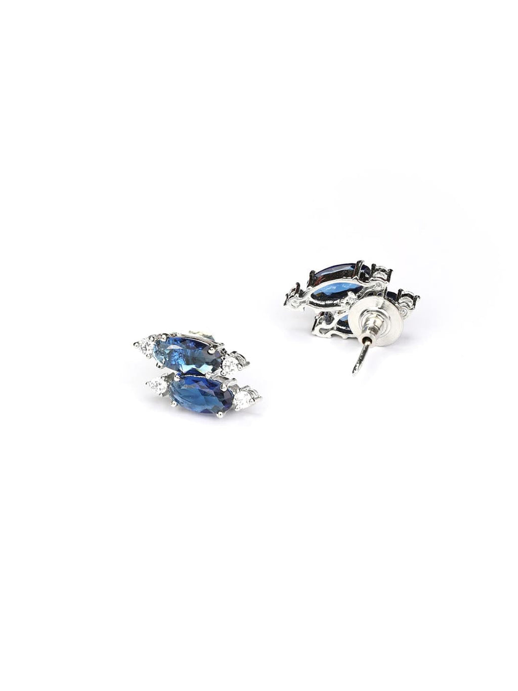Priyaasi Women Blue American Diamond Silver Plated Jewellery Set - Swadesiicart