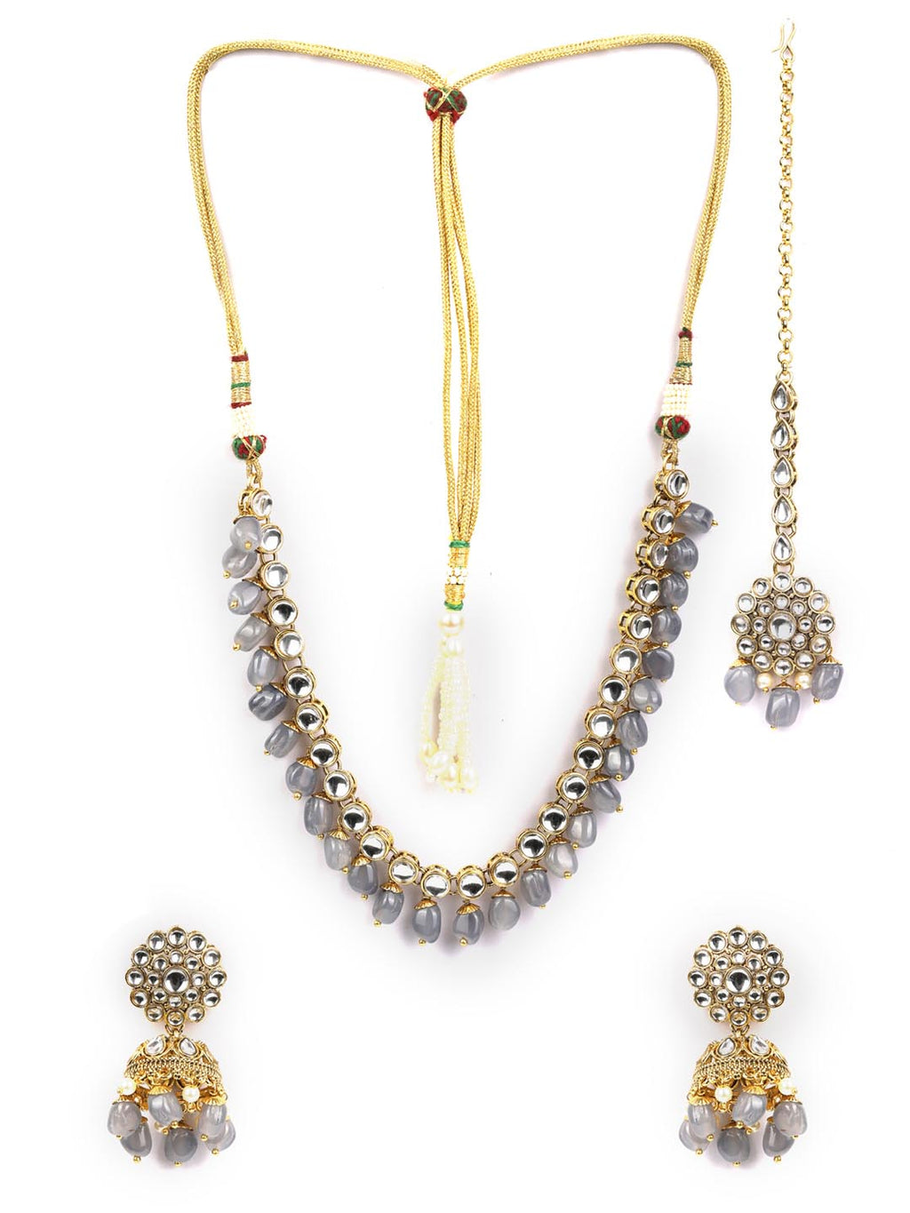 Priyaasi Women Kundan Gold-Polished Jewellery Set with MaangTikka - Swadesiicart