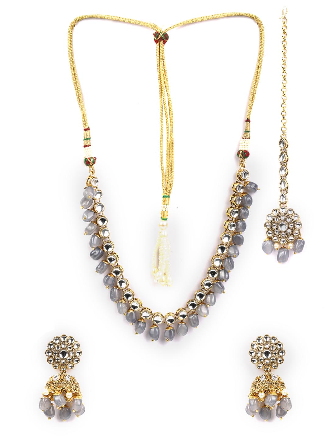 Priyaasi Women Kundan Gold-Polished Jewellery Set with MaangTikka - Swadesiicart