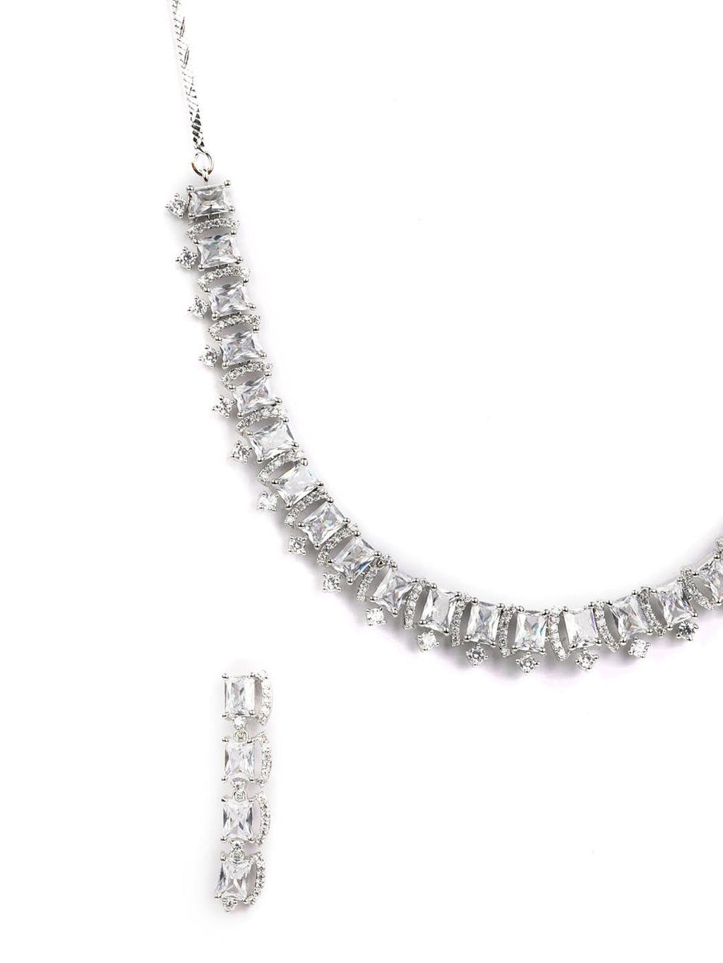 Priyaasi Women Dazzle Blocked-Silver Plated American Diamond Jewellery Set - Swadesiicart