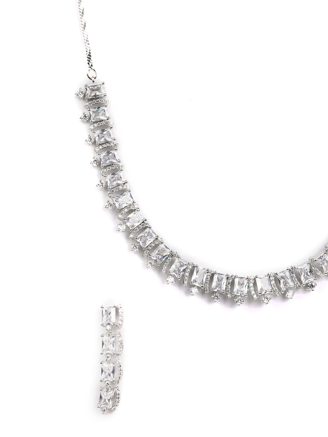 Priyaasi Women Dazzle Blocked-Silver Plated American Diamond Jewellery Set - Swadesiicart