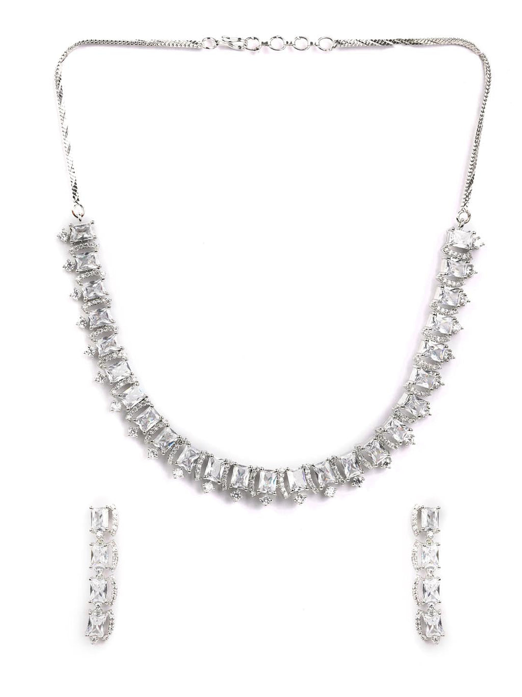 Priyaasi Women Dazzle Blocked-Silver Plated American Diamond Jewellery Set - Swadesiicart